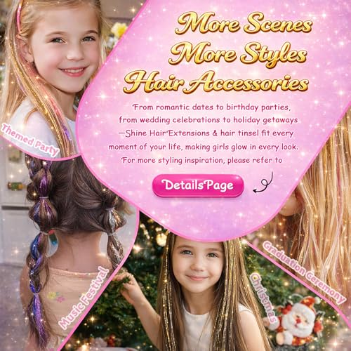 Rainbow Hair Tinsel Kit, 48" Fairy Hair Extensions with Tools