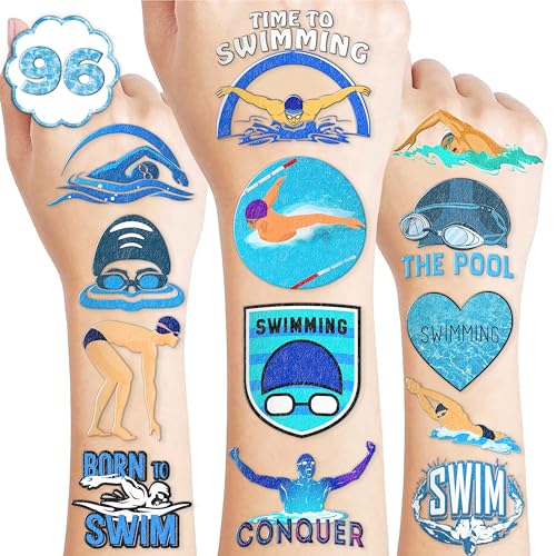 96PCS Swim Team Temporary Tattoos for Kids - 8 Sheets