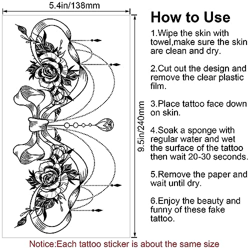 PAGOW Waterproof Temporary Tattoos for Women, 6 Pack Floral Designs