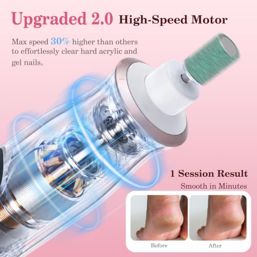 PELCAS White Cordless Electric Nail File with 10 Speeds & LED Light, Travel Ready