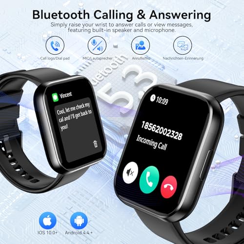 QONBINK Smart Watch for Men - 1.85" HD Fitness Tracker with Bluetooth Calling & 120+ Sports Modes - Waterproof Heart Rate Monitor (Black)