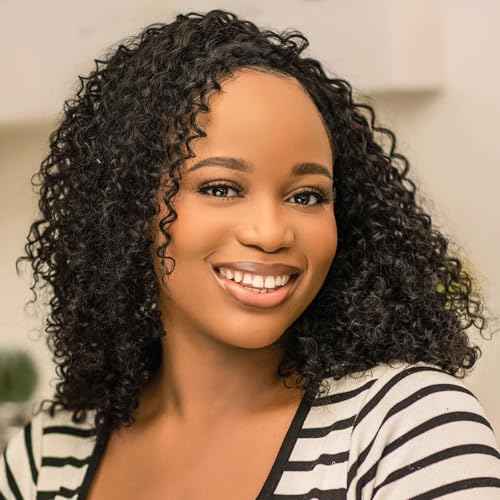 Knotless Crochet Human Hair Extensions 16 Inch Gogo Curl Human Crochet Hair for Boho Braids and Locs Feather Human Hair Crochet Bundles Pre Looped Natural Black Color 60g 50 Strands