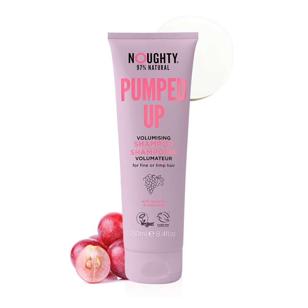 Noughty 97% Natural Pumped Up Volumising Shampoo to Gently Cleanse and Volumise Fine or Limp Hair with Red Grape and Vitamin B5, Sulphate Free Vegan Haircare 250ml