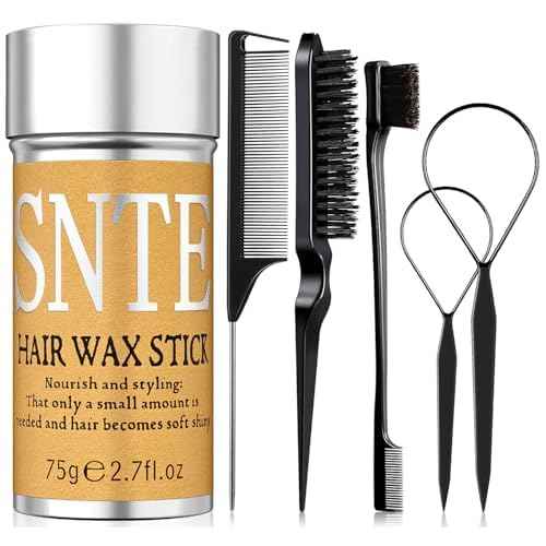 Hair Wax Stick - Slick Back Hair Brush Set 6Pcs, Wax Stick for Hair Flyaways, Bun Accessories, Non-greasy Styling Cream for Women, Kids & Teen Girls