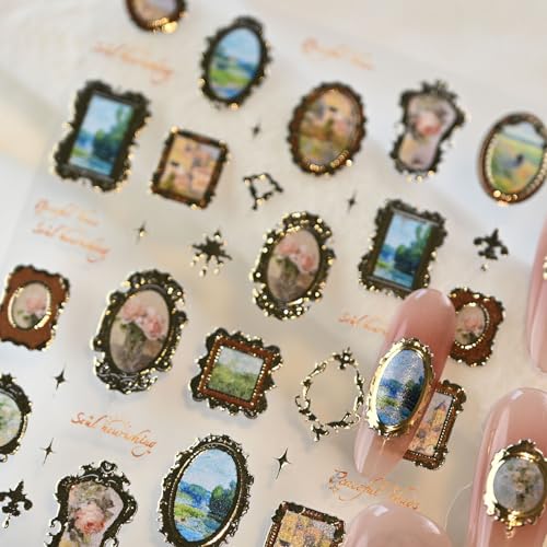 Golden Frame Nail Art Stickers, Self-Adhesive Vintage Nail Decals Women's Nail Accessories