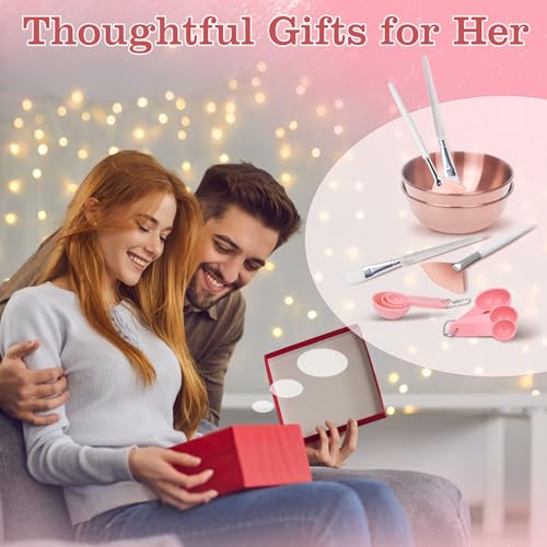 8 Pcs Face Mask Mixing Bowl Set - Esthetician Supplies, DIY Facemask Mixing Tool, Facial Mask Applicator Brushes Kit, 2 Rose Gold Facial Bowls, 2 Facial Fan Brushes, 2 Flat Brushes, 2 Measuring Spoons