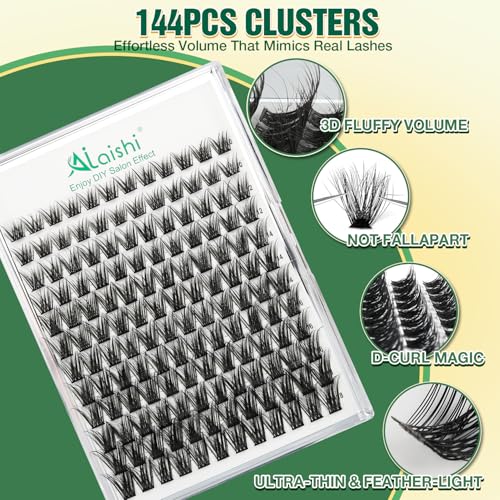 Lash Clusters Kit - 144pcs 10-18mm D Curl Extensions with Bond, Seal & Remover
