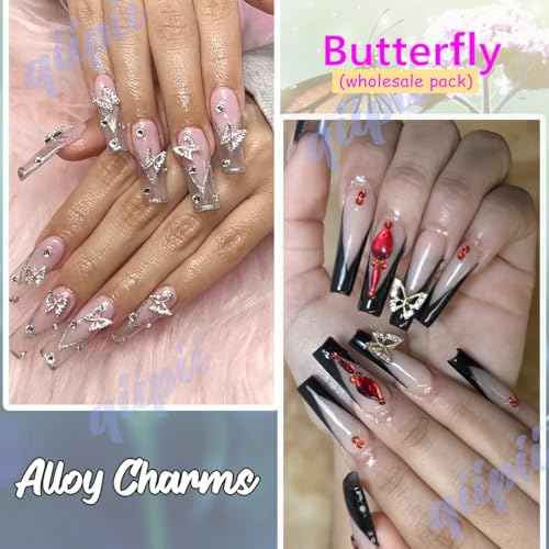 60pcs Golden Butterfly Nail Charms Bulk 3D Butterflies Charms for Acrylic Nails, Nail Alloy Studs Charms Nail Art Jewels Decor Supplies Accessories Supply for Nails Face Makeup Body DIY Crafts