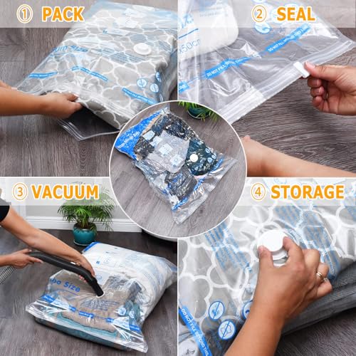 Vacuum Storage Bags 8 Medium, Space Saver Sealer Bags, Airtight Compression Bags for Clothes, Pillows, Comforters, Blankets, Bedding,clothing