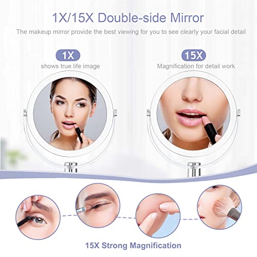 Double Sided Makeup Mirror with 1X/15X Magnification