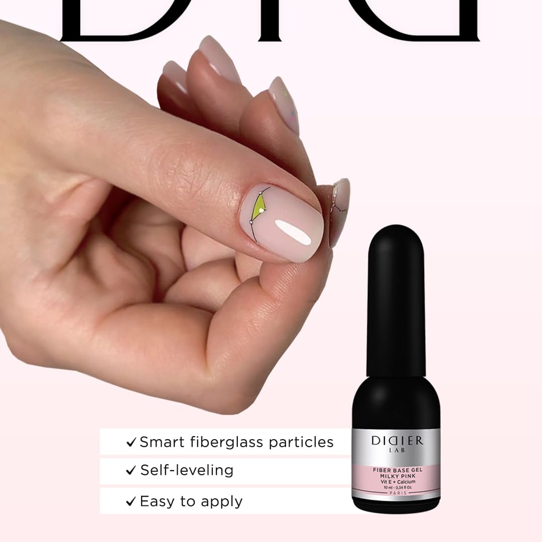 DIDIER LAB Premium Fiber Base and Top Coat Gel Nail Polish -Milky Pink Gel Base Coat Nail Polish and Long Lasting No Wipe Gel Top Coat Clear - LED UV Nail Polish Gel Set - Soak Off Gel Polish Kit 2pcs