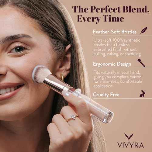 Contoured Foundation Brush | Multipurpose Foundation Brush for Liquid & Cream Foundation- with Built-in Container | Contour, Concealer & Blush Makeup brush | Ultimate Travel Makeup Tool