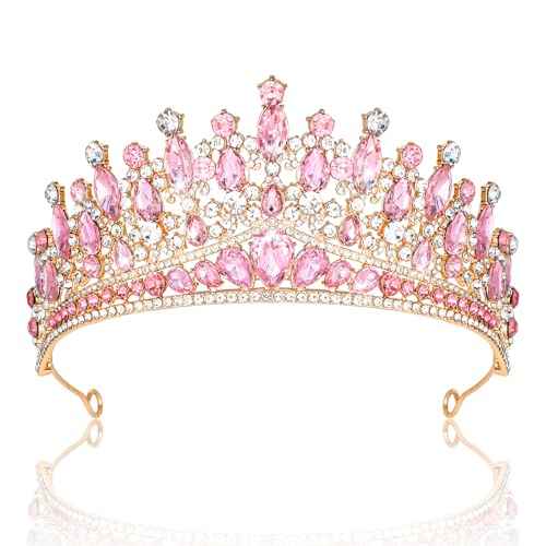 CAVETEE Birthday Crowns for Girls, Pink Tiaras and Crowns for Women and Girls Princess Crown and Tiara for Birthday Queen Parties Pageant Prom