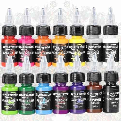 Tattoo Ink Set GTARTISTOO Professional 14 Colors 1/2OZ (15ml) Vegan-Friendly Pigment Tattoo Ink Supplies Ink...