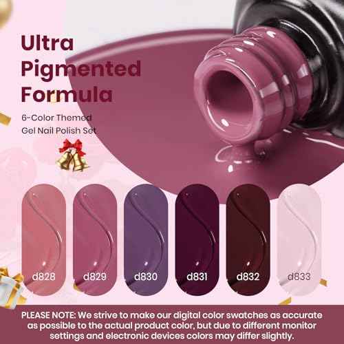 Beetles Burgundy Purple Gel Nail Polish Set - 6 Color Winter Purple Maroon Mauve Plum Gel Polish Kit, Soak Off UV LED Nail Gel for Autumn Manicure Nail Art Gifts for Women