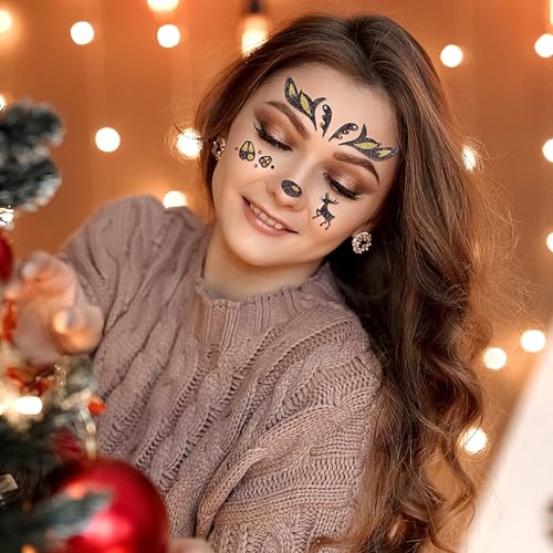 Deer Face Christmas Stickers - Glitter Rhinestone Temporary Tattoos
