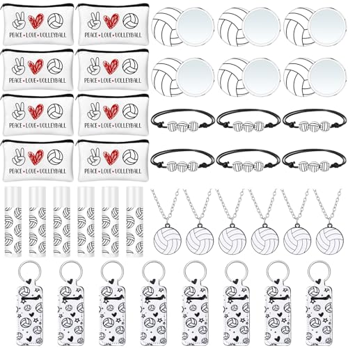 72 Pcs Volleyball Team Gifts Party Favors Include 12 Makeup Bags 12 Lip Balm 12 Lip Balm Holder 12 Necklace 12 Adjustable Bracelet 12 Mirrors for Volleyball Lovers Players Teen Girls Supplies