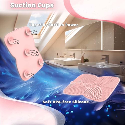 Silicone Makeup Brush Cleaner Pad with Suction Cup, 8 Textures, Stable, Makeup Brush Cleaning Mat (Pink)