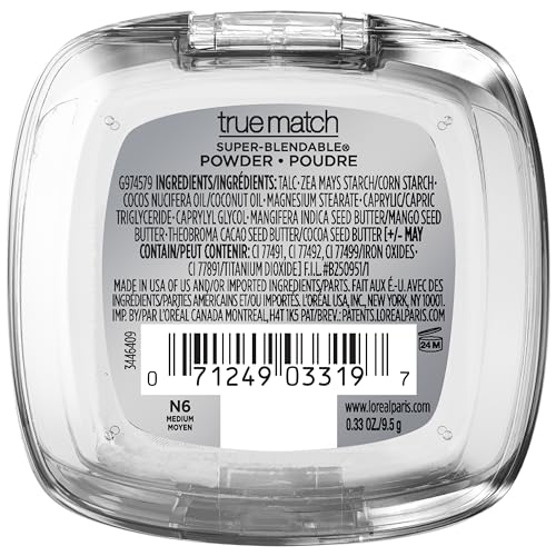 L'Oreal Paris True Match Super Blendable Oil Free Powder Foundation, N6 Medium, 0.33 oz, Packaging May Vary