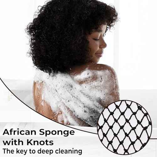 African Net Sponge Authentic - Afro Scrub Exfoliating Net Sponge with Knots - African Bath Sponges for Body Scrubber Exfoliator - Back Scrubber for Shower Bathing Accessories