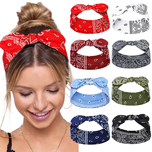 Tobeffect Paisley Bandana Headbands - 8 Pack Boho Wide Turban Headwraps