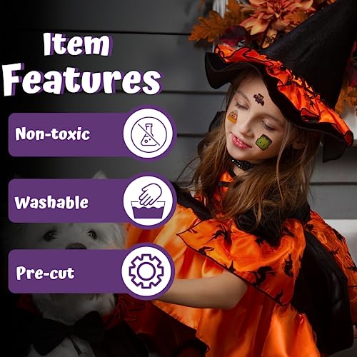 Halloween Temporary Tattoos for Kids, 144 Pack - Non-Toxic