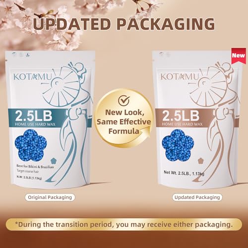 KOTAMU Wax Beads, 2.5lb Hard Wax for Bikini Brazilian Sensitive Skin Facial Leg Body Waxing, Professional Waxing Beads Target Coarse Hair Removal, Blue Wax Beans for Women Men at Home & Salon Use