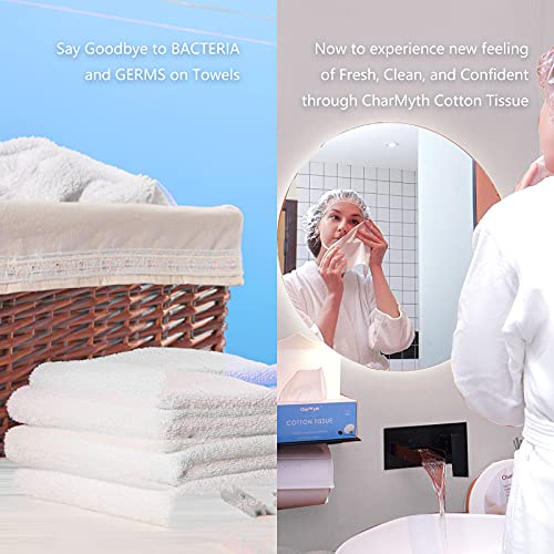 Charmyth Extra Thick Disposable Face Towel, Disposable Makeup Removing Wipes, 100% USA Cotton and 100% Organic & Cruelty Free, Lint-Free Cotton Tissues for Sensitive Skin