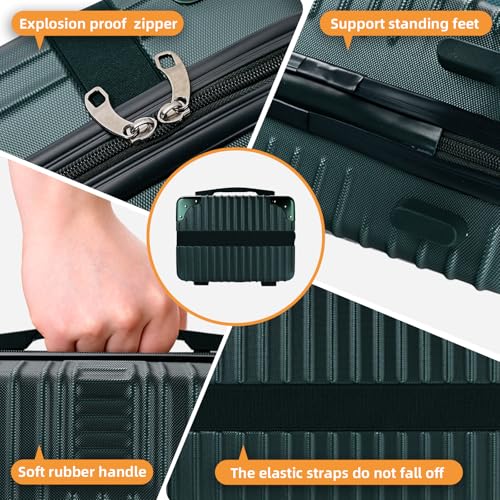 Dark Green 14inch Hard Shell Cosmetic Organizer Travel Train Hand Luggage Small Portable Carrying Suitcase Makeup Case Bag for Women Toiletry