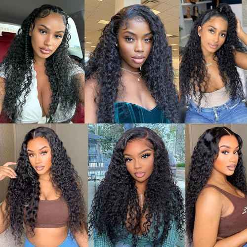 Water Wave Wear and Go Glueless Wigs Human Hair Pre Plucked Pre Cut 5 x 5 HD Lace Closure Wigs 200 Density Water Wave Lace Front Human Hair Wigs for Black Women Natural Black 18 Inch