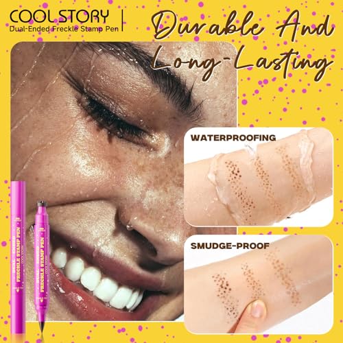Double Ended Freckle Stamp Pen, Henna-Colored Freckle Stamp Pen, Sweat-Resistant, Waterproof, Long lasting, Small Particle Simulated freckle Stamp, Easy Freckle Stamp Kit for Beginners