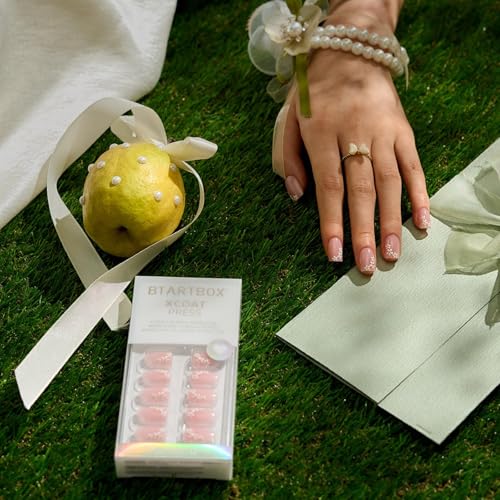 BTArtbox Press On Nails Short Square Pink 32Ct Kit
