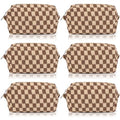 Brown Checkered Makeup Bag 7x4 - Set of 6 Cosmetic Organizers