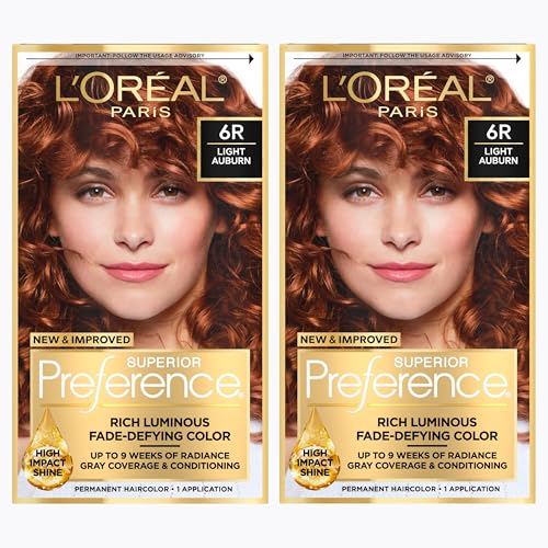 L'Oreal Paris Superior Preference Light Auburn Permanent Hair Dye Kit 6R (Pack of 2)