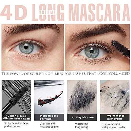 4D Silk Fiber Lash Mascara, Waterproof Long Lasting Mascara Black Volume and Length Natural, Exquisitely Full, Lengthening Thickening Softer Fuller Lashes Amplify Smudge-Proof Eyelash Mascaras,1 Pack