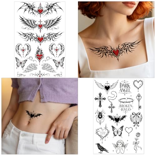 Black Temporary Tattoos - 13 Sheets Waterproof Gothic Designs