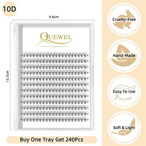 QUEWEL Cluster Lashes 240Pcs 10D 0.10C 10mm DIY Eyelash Extensions