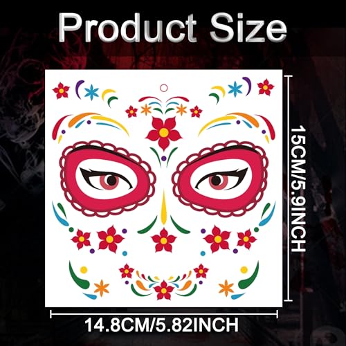 Sugar Skull Face Tattoos 12 Pack Halloween Skeleton Makeup