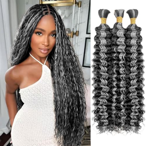 Salt and Pepper Human Hair for Boho Braids - 24 Inch Deep Wave