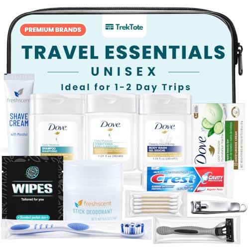 TREKTOTE Unisex Travel Essentials Kit 1 Pack - Complete Toiletry Set