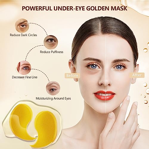 60 Pcs 24K Gold Under Eye Patches, 30 Pairs Undereye Mask for Dark Circles Puffy Eyes Treatment, Collagen Gel Pads Hydrating for Eye Bags Puffiness Wrinkle, Women Men Beauty Skin Care Products