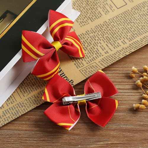 2PC Stripe Hair Bow Clips 4 Inch Women Wizard Hair Accessories Red