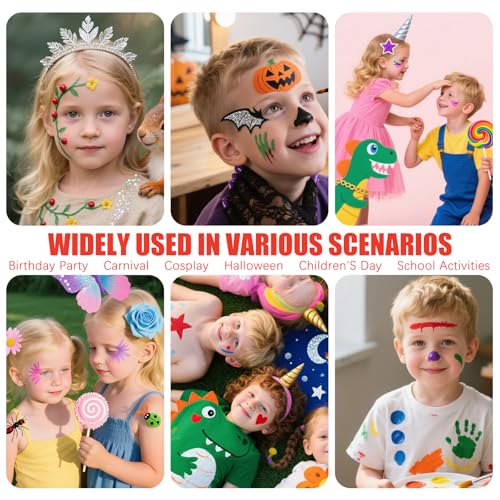 Face Painting Kit for Kids, Professional Face Paint Kit, 42 Colors Washable Facepaint Makeup Kit, Non-Toxic Face Paint with Stencils, Gems, Brushes for Halloween, Party, Birthdays, Carnival, School