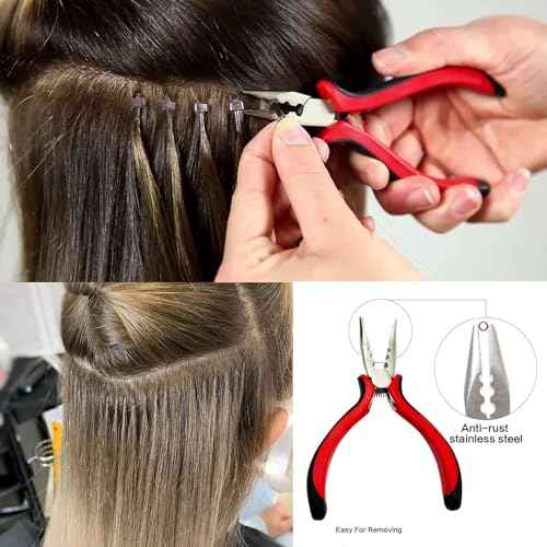 Hair Extension Tools Kit, 3 Colors 600pcs Micro Silicone Rings Beads Hair Extensions Kit Hair Pliers Micro Pulling Hook Needle Loop Threader and 600pcs Micro Silicone Links(Black,Brown,Blonde)