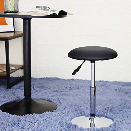 FURWOO Short Round Spa Stool - Height Adjustable Vanity Stool Swivel Bench for Bedroom & Living Room - Black
