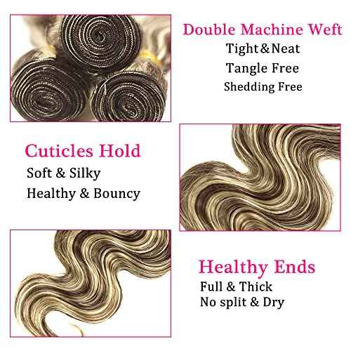 Blonde Bundles Human Hair Body Wave Bundles 24 26 28 Inch Unprocessed Brazilian Virgin Remy Hair 3 Bundle P4/613 Brown Straight Human Hair Extensions 50 Gram Per Bundle