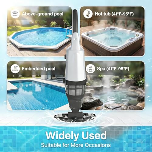 Cordless Pool Vacuum Cleaner, 15 GPM Suction, 60-Min Runtime