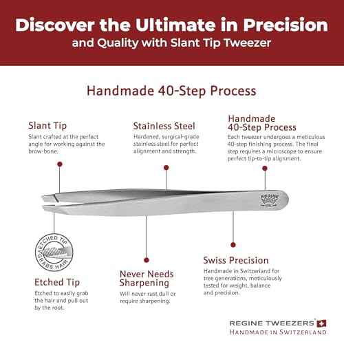 Professional Tweezers Slant Tip - Etched Tip Brow and Eyebrow Tool for Men and Women - Precision Tweezers for Fine Hair, Chin, Lash Extensions - Stainless Steel Handmade Beauty Tool