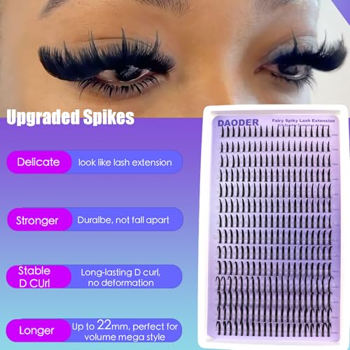 DAODER Spiky Lash Clusters Fairy Individual Lashes 14-22MM Manga Anime Cluster Eyelash Extensions Wet-Look Hybrid Lash Extensions D Curl Spikes Eyelash Clusters DIY At Home 280pcs