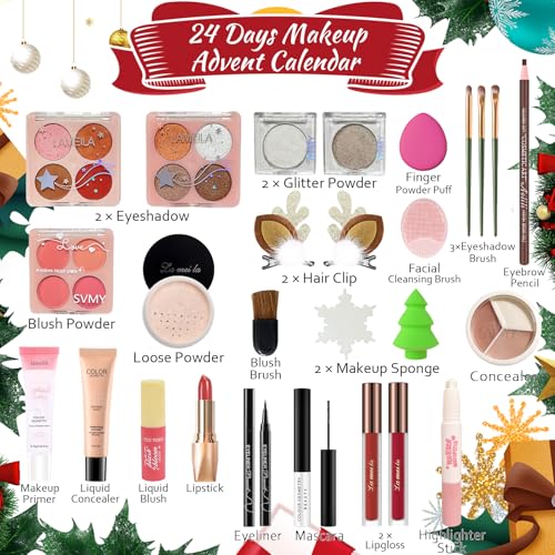 Makeup Advent Calendar 2025, 24 Days Christmas Makeup Gift Set for Women & Teens, Makeup Set Christmas Countdown Calendar, Make up Set for Girls, Holiday Surprise Make Up Kit for Women Full Kit